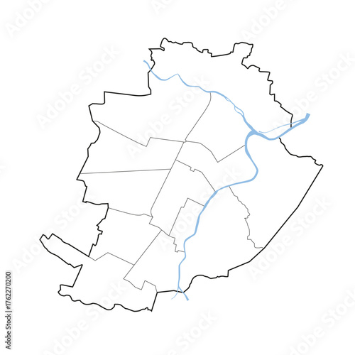Torino city with districts and rivers