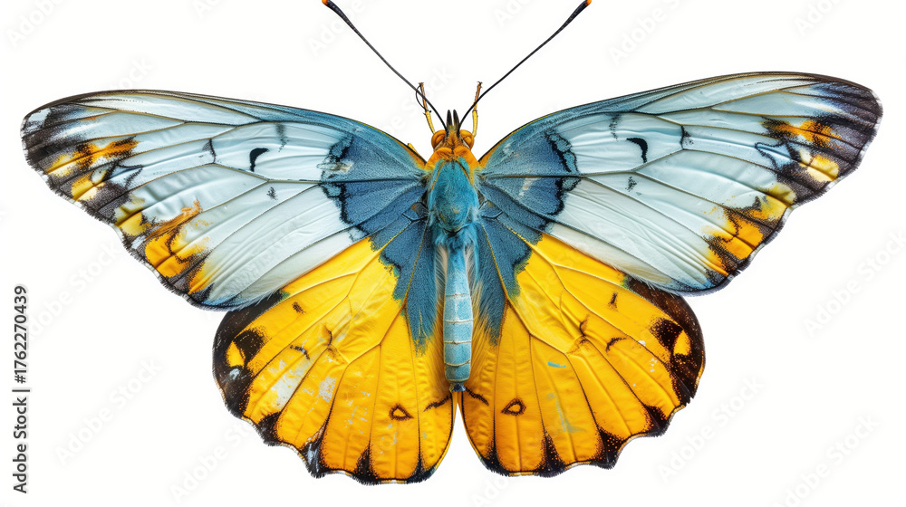 Fototapeta premium Vibrant Butterfly: A mesmerizing butterfly, showcases wings adorned with intricate patterns and a harmonious blend of colors, creating a vibrant visual spectacle.