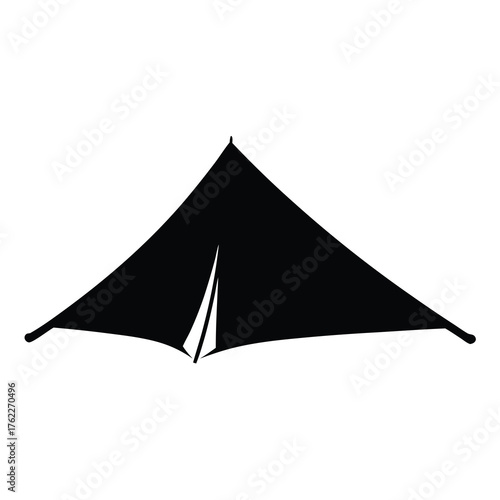 Vector silhouette illustration of a black tarp shelter icon for outdoor adventures
