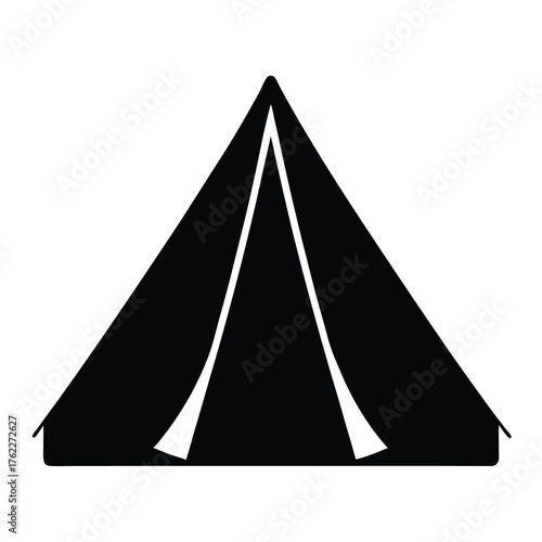 Vector illustration of a black tent icon for camping and outdoor adventures