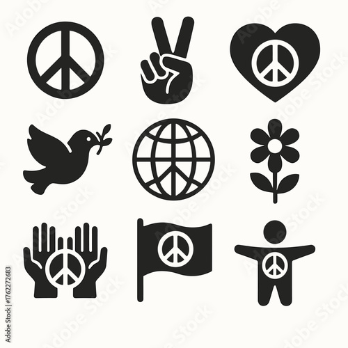 Peace sign icon set. Peace symbol. Peace icon. 