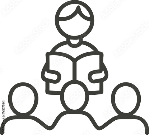 Person reading a book to an audience isolated on white background