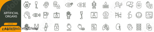 Artificial Organs Icon Set – Symbols of Prosthetics, Medical Devices, and Anatomical Innovation