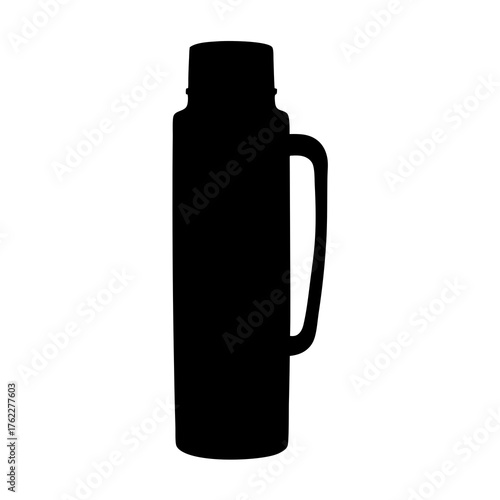 Scalable vector illustration of a black thermos bottle with handle icon