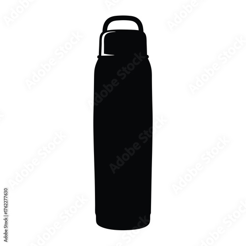 Scalable vector illustration of a black thermos bottle with handle icon