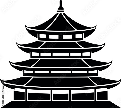 Elegant vector illustration of a sailboat near a temple or pagoda for nautical travel design and art