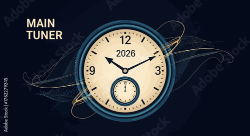 Flat vector icon of a conceptual chrono sensory node with a 2026 year display, symbolizing advanced perception amplification and future-oriented time synchronization