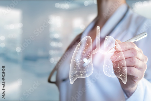 Healthcare professional demonstrates lung health concepts.