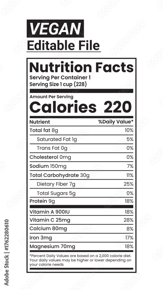 Fototapeta premium Vegan Nutrition Facts Level