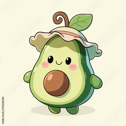 Cute and Adorable Avocado Mascot Character with Happy Face