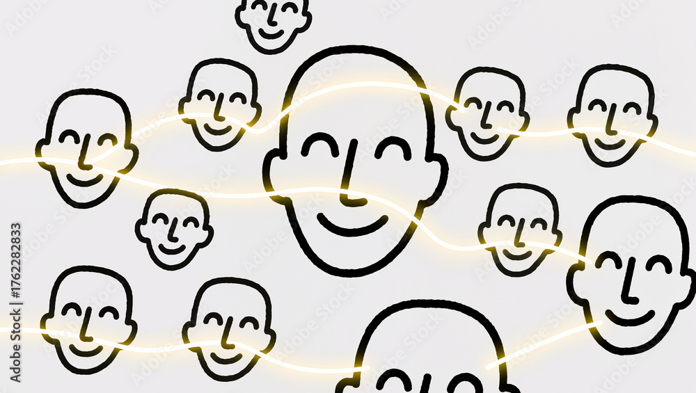 Fototapeta premium Happy faces connected by light in a digital art composition