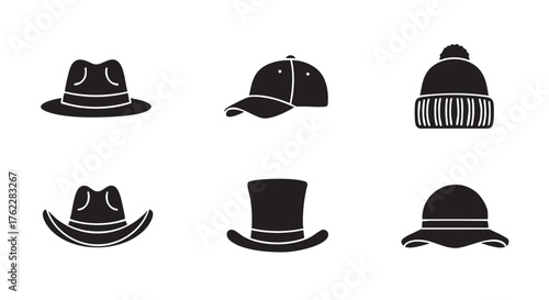 Black and White Image of Fedora Hat and Cowboy Hat Silhouettes