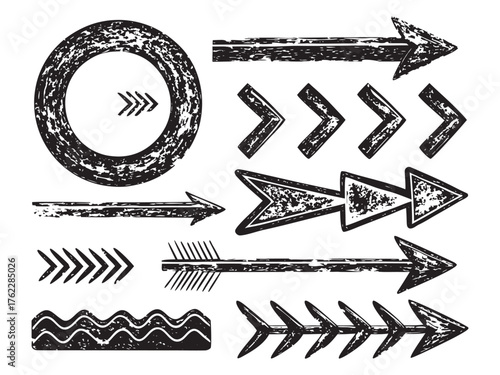 Collection of hand drawn black sketch arrows and decorative elements