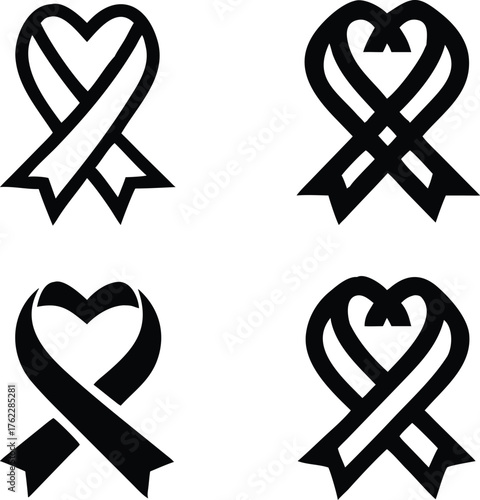 Heart Awareness Ribbon Icon Set – Love, Support & Charity Symbols Collection