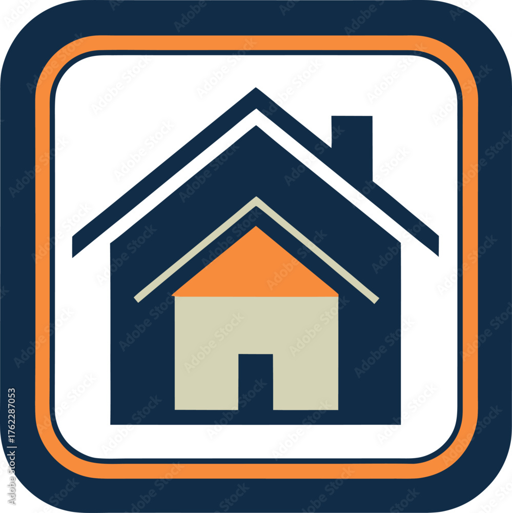 Fototapeta premium A stylized graphic representation of a house icon with geometric shapes and bold lines viewed from the front