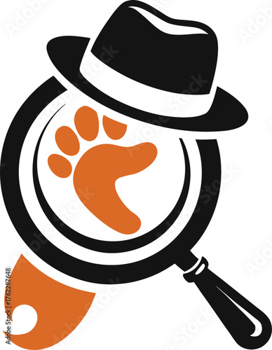 Magnifying glass examining a footprint with a hat symbolizing detective work and investigation