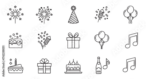 Celebration icons collection birthday party elements and festive symbols