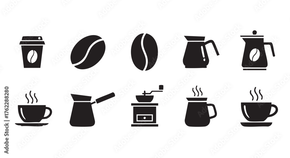 Obraz premium Coffee themed vector icons set in black and white style