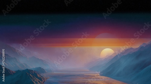 Beautiful landscape of a mountain range with a vast expanse of water in the foreground.