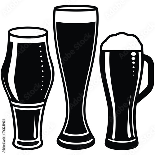 Beer Glass and Mug Silhouette Icon Set