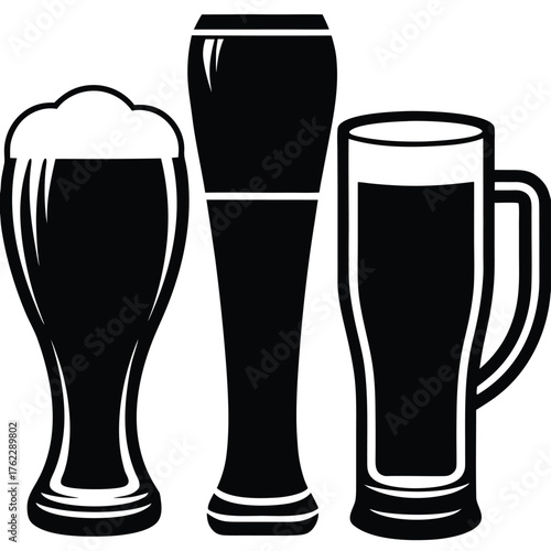 Beer Glass and Mug Silhouette Icon Set