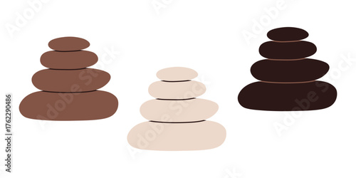 Stacked balanced zen stones in earthy tones for yoga, spa, and wellness design.