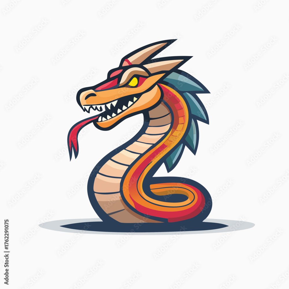 Obraz premium Colorful Cartoon Dragon with Sharp Teeth and Tongue