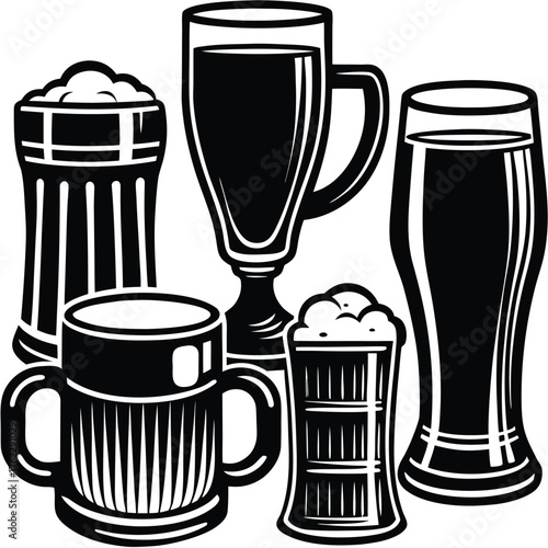 Beer Glass and Mug Silhouette Icon Set