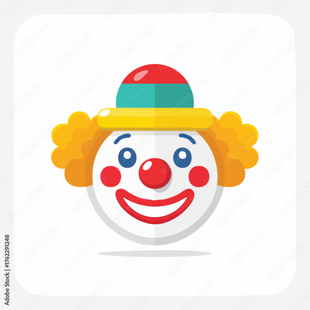 Obraz premium Colorful Cartoon Clown Face with Red Nose and Smile