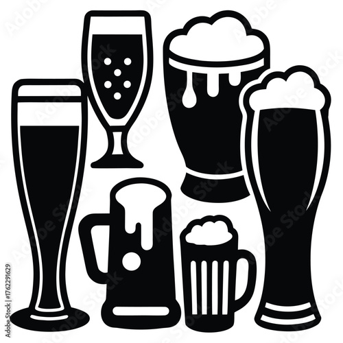 Beer Glass and Mug Silhouette Icon Set