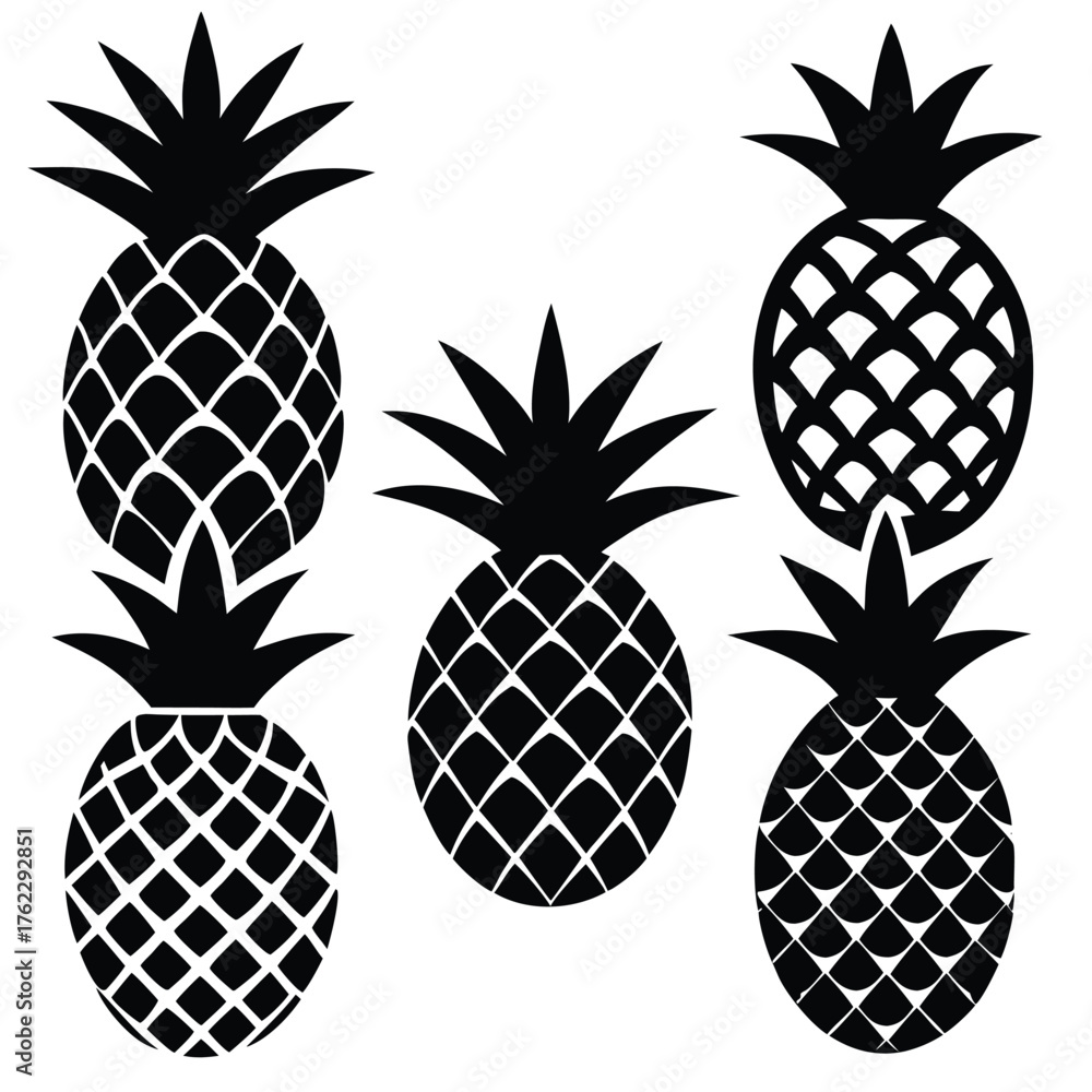 Obraz premium Pineapple Silhouette Vector Icon Set