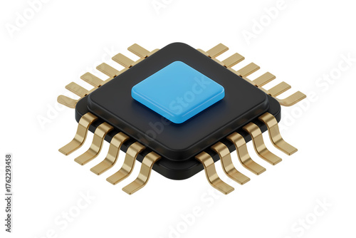 3d icon illustration of central processing unit (CPU). Isolated on transparent background, png