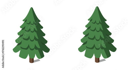 Isometric evergreen trees on white background perfect for nature and holiday designs