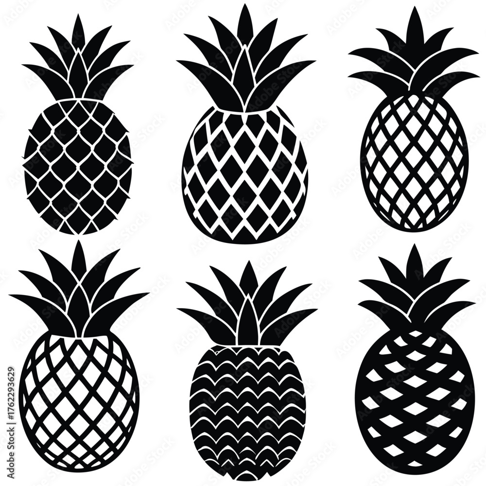 Obraz premium Pineapple Silhouette Vector Icon Set