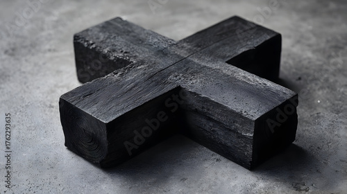 Wallpaper Mural Minimalistic black wooden cross on gray surface for spiritual or religious themes Torontodigital.ca