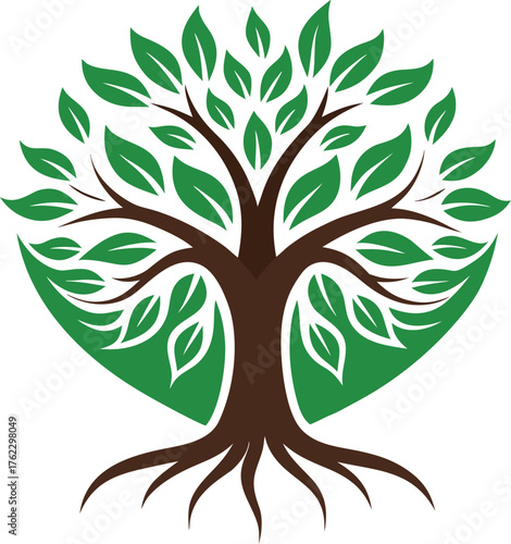  a vibrant tree of life logo with lush green leaves and a sturdy brown trunk, symbolizing growth, nature, and harmony perfect for ecofriendly brands