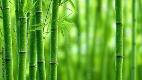 Lush Bamboo Forest Close Up with Water Droplets and Green Background Nature Photography