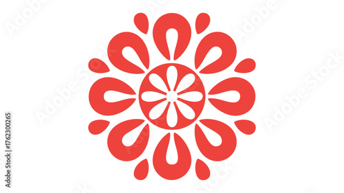 Red floral mandala pattern logo design vibrant abstract geometric symmetry decoration vector