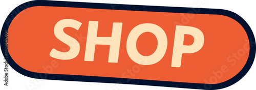 A bold and colorful "SHOP" button icon designed to attract attention for online stores, sales, and promotional shopping ads.
