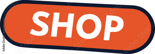 A bold and colorful "SHOP" button icon designed to attract attention for online stores, sales, and promotional shopping ads.