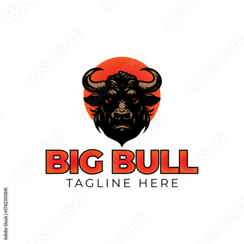 angry big bull head logo, silhouette of a strong big buffalo vector illustration