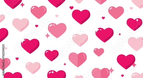 Charming seamless heart pattern with glossy and flat pink designs