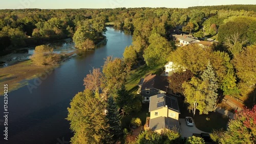 Small American Town Skyline. Aerial View, Establishing Shot