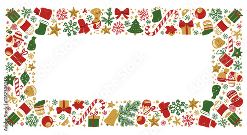 Festive christmas frame with holiday icons and patterns
