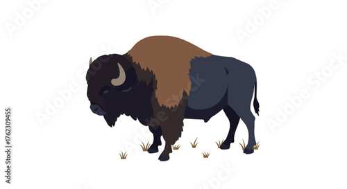 Majestic bison in flat style grazing on open plains