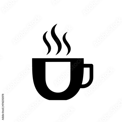 Monochrome Hot Coffee Cup Icon with Steam