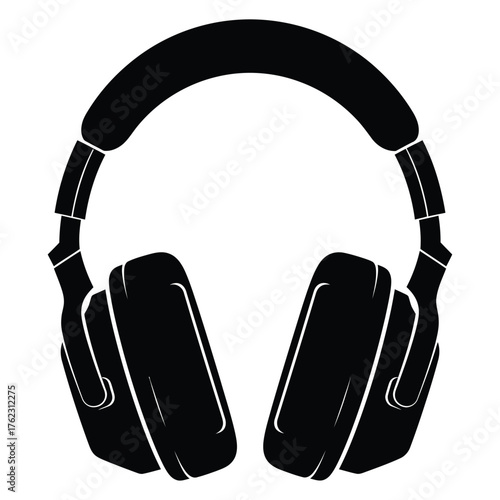 Modern over ear headphones silhouette design for audio music and technology banners and advertisements