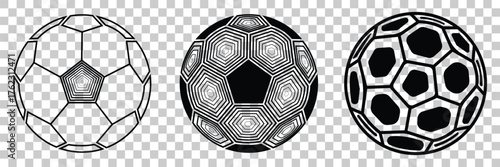 Football ball vector icon set. Soccer balls icons. soccer ball icons, football or soccer ball icon set in different styles, football simple black style, transparent bag round