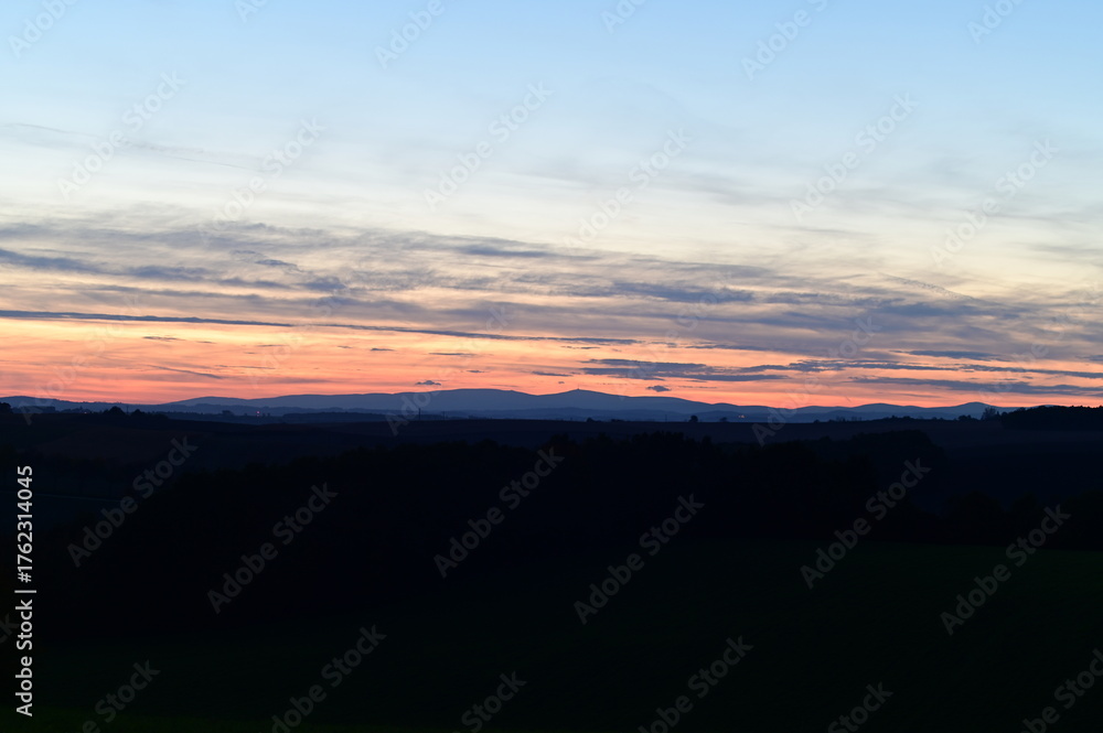 Fototapeta premium beautiful sunset over the czech mountain jeseniky, Praded, Silesia