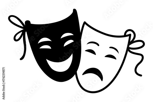 Theatrical Emotions: Symbolic rendering of comedy and tragedy masks. Reflecting the multifaceted nature of human emotions